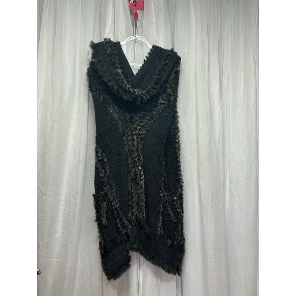 Dolce Cabo Real Rabbit Fur Long Duster Cardigan Pockets Knit Sweater Size Medium - Picture 9 of 12